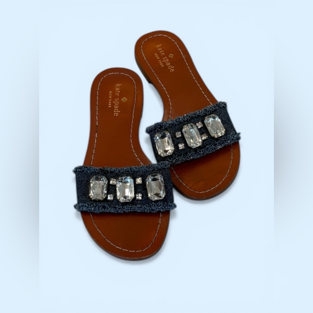 kate spade Denim Crystal-Accent Slide Sandals